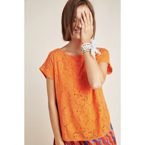 Maeve Anthropologie Karine Orange Floral Embroidered Beaded Lace Top Blouse Sz 8